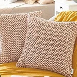 Set of Rose Tan & white Accent Pillow Covers Plush Jacquard